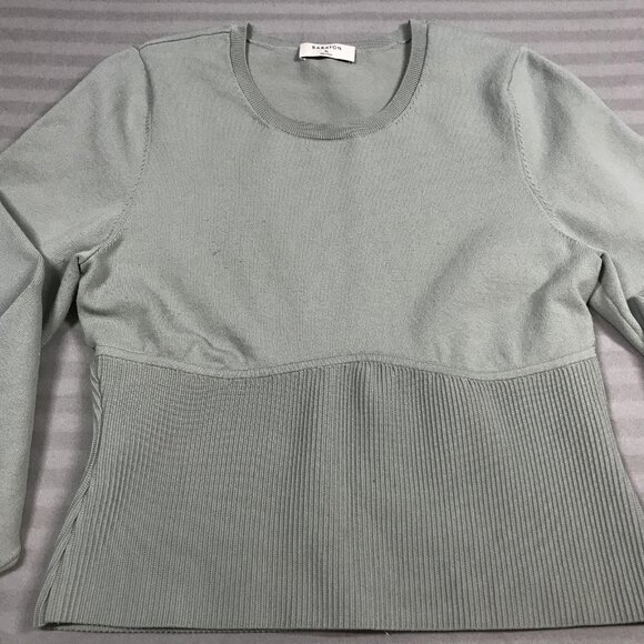 Aritzia Babaton Sweater Womens XL Sage Green Ribbed Peplum Long Sleeve Crewneck - Picture 6 of 11